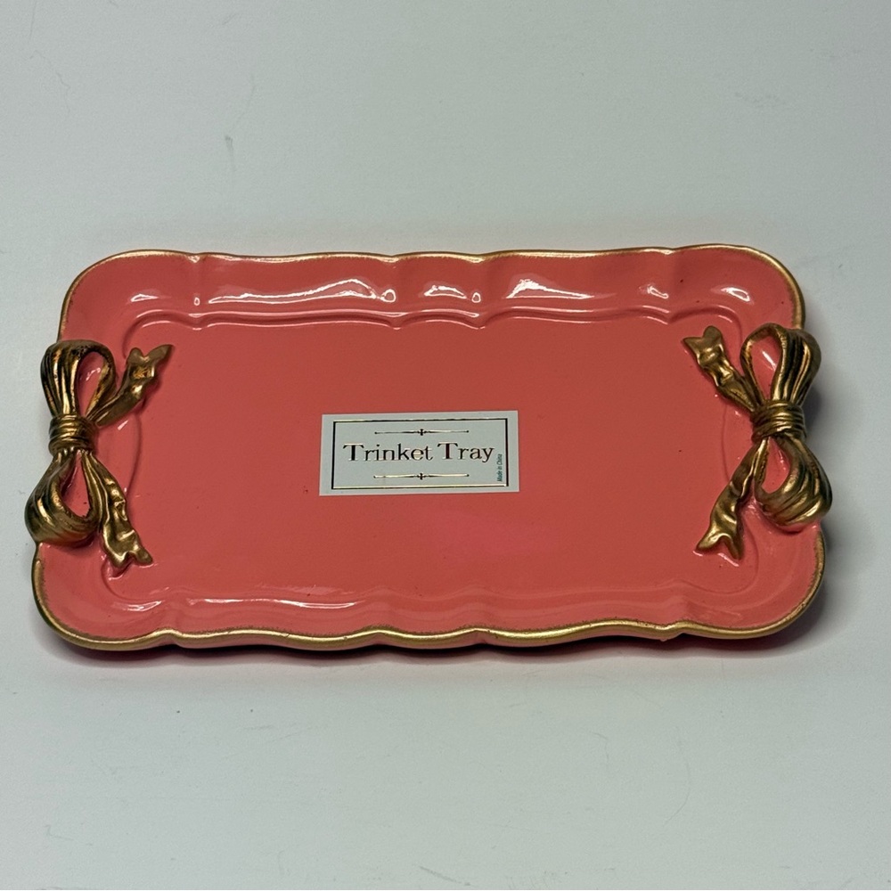 Elegant Coral Trinket Tray with Gold Accents
